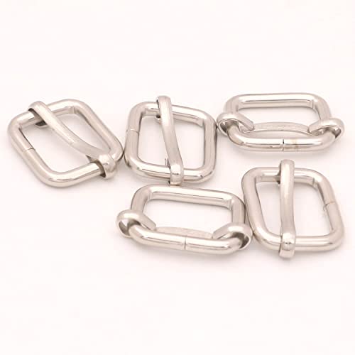 BIKICOCO Metal Slide Adjuster Buckle Tri-Glides with Movable Center Bar, for Straps, 0.6 x 0.51 Inch, Silver, Pack of 50
