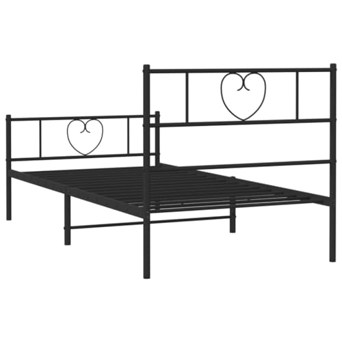 vidaXL Bettgestell, Bettrahmen mit Kopfteil Fußteil, Metallbett Bett mit Lattenrost, Einzelbett Gästebett Schlafzimmer, Metall Schwarz 90x200cm – Bild 8