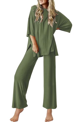 Ekouaer Lounge Sets for Women Short Sleeve Tops and Long Pants Soft Comfy Pajamas Set 2 Piece Outfits S-XXL