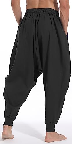 Perdontoo Men's Casual Baggy Drawstring Hippie Boho Aladdin Harem Pants (38, Black-5) #TOP3