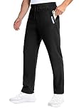 Holure Men's Hiking Pants Lightweight Water Resistant Sweatpants Inseam 32'' Outdoor Trekking Trousers with Zipper Pockets Black 02-L