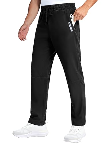 Holure Men's Hiking Pants Lightweight Water Resistant Sweatpants Inseam 32'' Outdoor Trekking Trousers with Zipper Pockets Black 02-XL