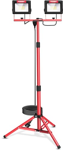 Foco de Trabajo 120W, HYCHIKA Foco de Construcción con 2x60W, 14000LM, Foco LED para Obras con Trípode Telescópico