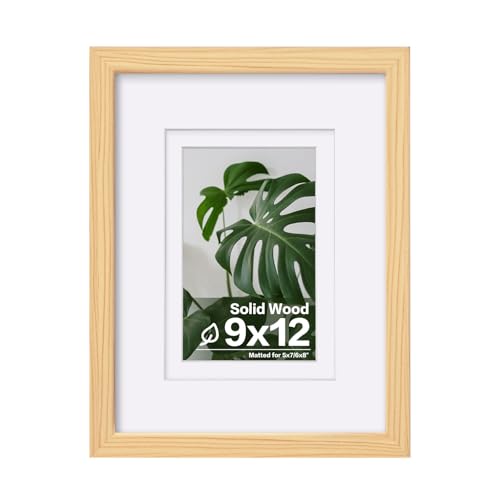 Egofine 9x12 Picture Frame Natural Wood Made of Solid Wood with Plexiglass, Display Pictures 5x7/6x8 with Mat or 9x12 without Mat, for Tabletop and Wall Mounting Photo Frame