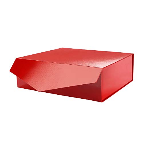 PACKHOME Gift Box 14x9.5x4.5 Inches, Large Gift Box with Lid, Bridesmaid Proposal Box, Christmas Gift Box, Collapsible Gift Box with Magnetic Closure (Glossy Red)