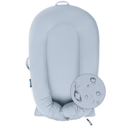 Image of Organic Replacement Cover with Waterproof Pad | Premium Quality Spare Cover Certified Organic Cotton | [Fits Dockatot Deluxe + Docks] (Cover Only) (Alice Blue, Waterproof Organic Cotton)