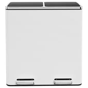 AthLike 60L(16 Gal) Dual Trash Can, Stainless Steel Kitchen Garbage Can, Double Compartment Classified Rubbish Bin, Recycle Dustbin w/Plastic Inner Buckets, Soft-Close Lid, Airtight, White