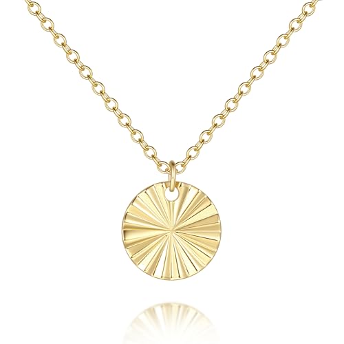 14K Gold Necklace for Women Gold Pendant Necklace for Women Trendy Medallion Radiant Graceful Charm Simple Coin Pendant Necklaces for Womens