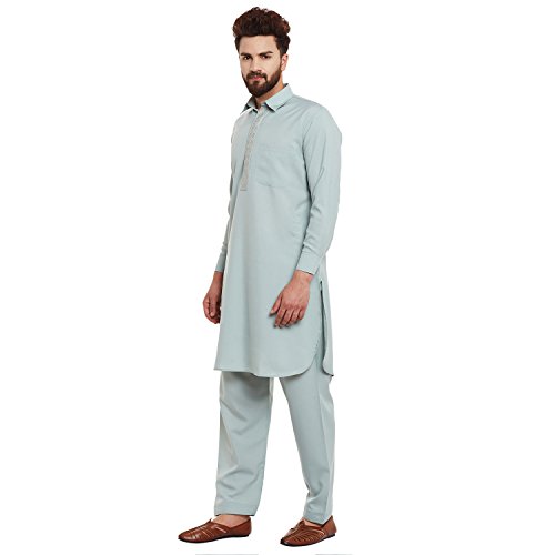 Image of SOJANYA (Since 1958 Men's Soft & Comfortable Cotton Blend Solid Pathani Set-Perfect for Eid & Holi Celebrations