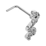 BESPORTBLE Piercing Nariz en Forma de Serpiente de Acero Inoxidable Circonita, Diseño en L, Color Plata, Joyería para Perforación Nasal y Accesorios Bijouterie para Mujer y Niña