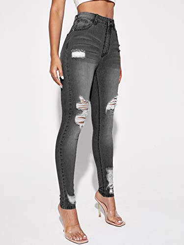 Floerns Women's Ripped High Waist Skinny Jeans Distressed Stretchy Curvy Denim Pants4