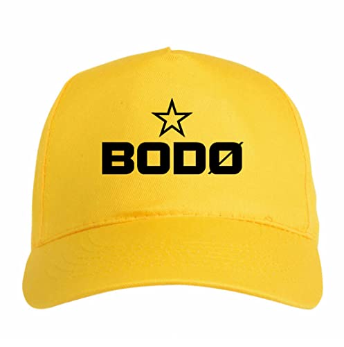 Cucito in 5 pannelli Generico Cappellino Ricamato BODO Norvegia Giallo - Sportivo Ultras, in Poliestere, 5 Pannelli, Regolazione a Strappo