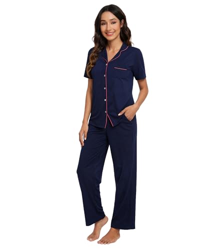 Image of WiWi Viscose from Bamboo Women's Pajamas Set Super Soft Button Down Top and Pants Sleepwear Cooling Pjs S-3X