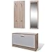 vidaXL Muebles Entradita Zapatero Espejo Perchero Madera Color Roble y Blanco