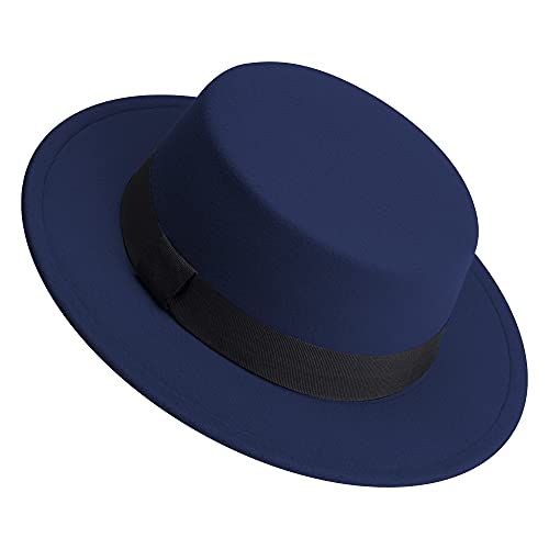 Image of Classic Fedora Hat Flat Top Hat Felt Pork Pie Hat Wide Brim Church Derby Cap for Women and Men
