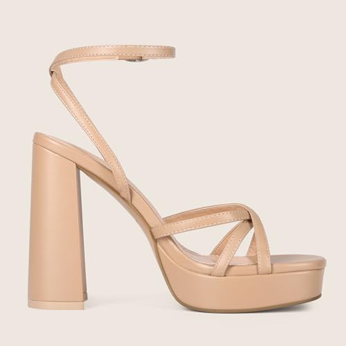 Platform Heels for Women Strappy Block Chunky High Heels Open Toe Ankle Strap Sandals Fashion Lace Up Wedding Party Evening Prom Dance Dress Shoes2