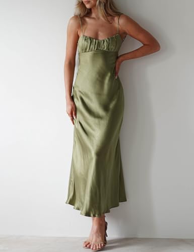 Satin Spaghetti Strap Backless Ruched Twist Cocktail Dresses for Women Silk Open Back Cut Out Midi Dress Wedding Guest4