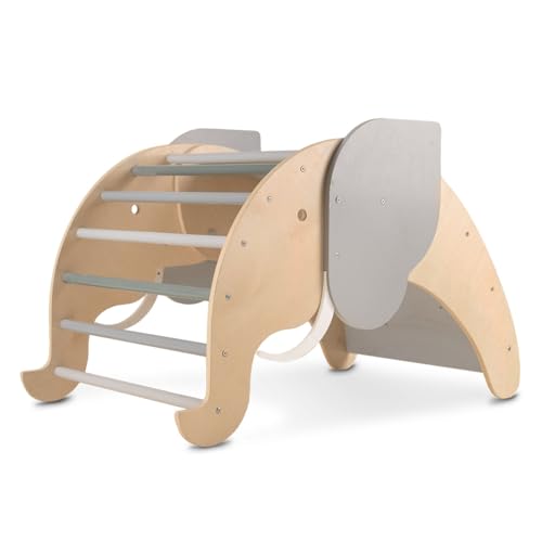 Beeloom Elephant Pikler – Arco de Escalada Plegable de Madera Natural para Niños, Diseño Elefante Divertido y Seguro, Ideal Desde 24 Meses, para Desarrollo Motriz y Juego Activo