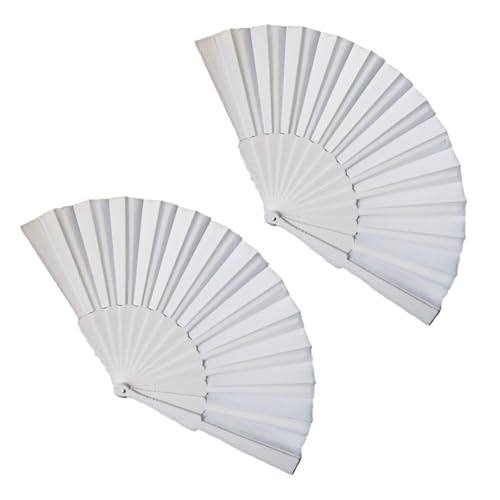 ShiningUU Hand Fan Folding 2-Pack Handheld Chinese Fans | Fabric Folding Fans for Women & Men, Bride Fan, Portable Paper Fan for Wedding Christmas Party Prom Festival DIY Home Decorations (White)​