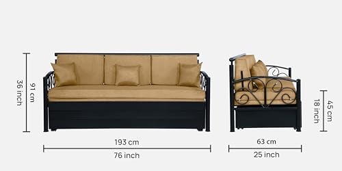 Image of 3 Seater Metal Sofa Cum Bed with Hydraulic Storage | Sofa Set for Living Room, Bedroom, Guest Room| Single Size Convertible Sofa Bed | Comfortable Seating Sofa Camel & Black