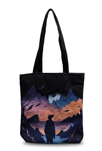 Image of Canvas Tote Bag with Zipper for Women| Inside Pocket | Cotton College Shoulder Bag | Stylish Travel Sling & Handbag for Daily Use | Cotton Canvas Fabric