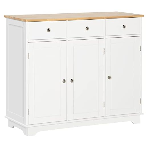 HOMCOM Aparador de Cocina con 3 Cajones 3 Puertas y Estantes Ajustables Mueble Auxiliar de Almacenaje para Comedor Salón Estilo Moderno Antivuelco 101x40x85 cm Blanco