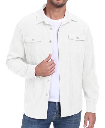 Image of Askdeer Men's Corduroy Button Down Shirts Long Sleeve Casual Shacket Jacket Western Corduroy Shirt Jacket with Flap Pockets