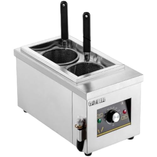 Yubbuio 業務用 電気ラーメン鍋 6L×2口 電気式ゆで麺機 ステンレス製 急速加熱 独立温度調整 外部排水ホース付き 多用途対応