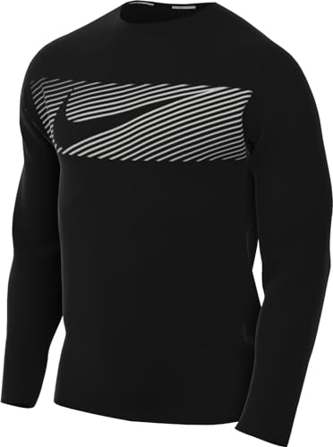 Nike T-shirt Miler Flash Homme : Haut de Running Manches Longues Respirant Noir