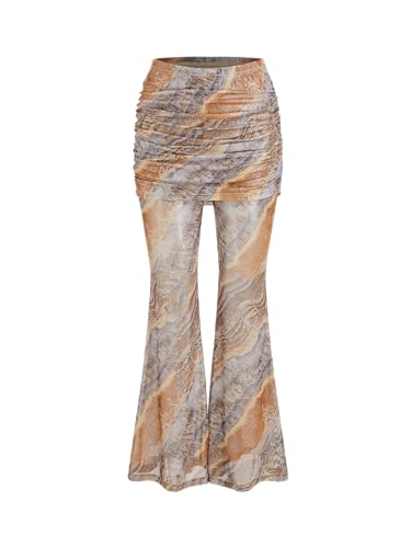 CIDER Low Rise Abstract Ruched Flared Trousers