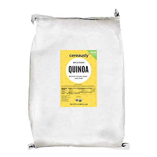 CEREAUSLY Organic White Quinoa in Bulk | 12.5 Lb | Restaurants | Wholesale | Bolivian | Royal | NON-GMO | Kosher | Gluten-Free | Vegan