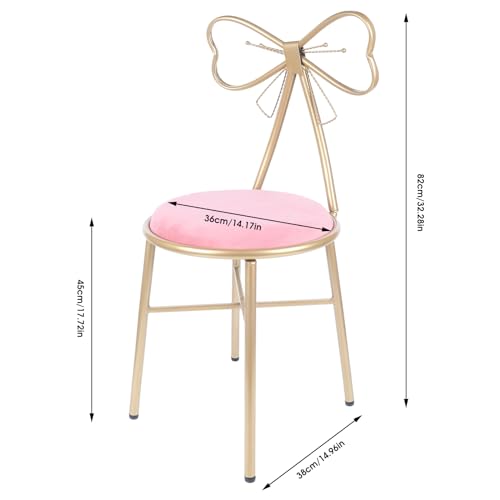 Image of Velvet Vanity Chairs, Metal Cute Butterfly Stool Chair Dresser Makeup Chairs Stool with Pink Velvet Cushion and Bow Knot Backrest for Girl Bedroom, Living Room (Dark Pink)