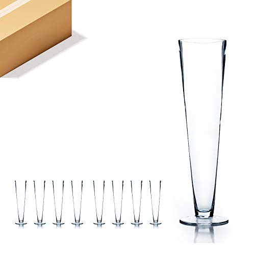 WGV Trumpet Glass Vase Bulk, Open 4", Height 16", (Multiple Sizes Choices) Clear Tall Pilsner Floral Planter Container Centerpiece, Wedding Event Home Decor, 8 Pieces (VTV0416)