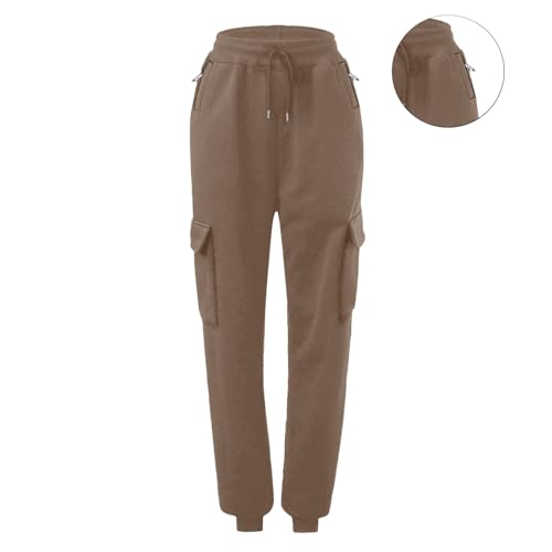 Girls Baggy Cargo Sweatpants Wide Leg High Waist Loose Athletic Kids Joggers Fall Hiking Running (Brown, 13-14 Years)4