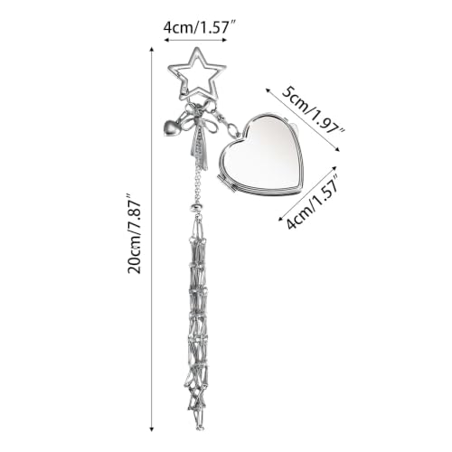 Image of CartHome Lipstick Holder Keychain Charm Set, Y2K Bag Charm with Heart Mirror and Star Pendant, Portable Makeup Touch-Up Accessory for Women