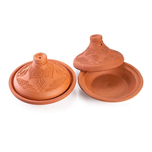 LUKSYOL Handmade Moroccan Tajin Set - Elevate Your Culinary Journey with Authentic Terracotta Clay Cooking Pots (2PCs, 8 x 4.7 in) for Moroccan, Indian, Mexican & Mediterranean Delights