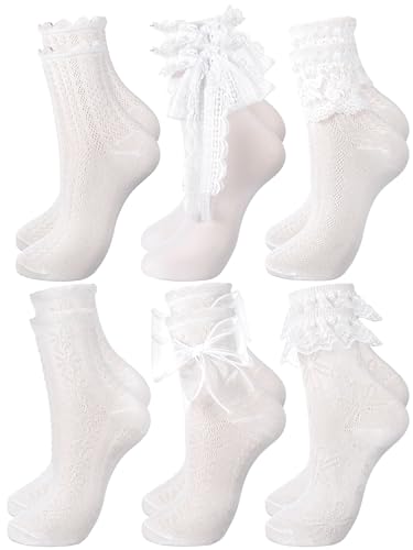 6 Pairs Women's Ruffle Ankle Socks - Lace & Frilly Cute Breathable Thin Cool Casual Socks
