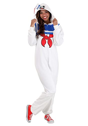 Ghostbusters Stay Puft Marshmallow Man Costume for Adults - Unisex Soft Hooded Union Suit Onesie Pajama Jumpsuit S/M
