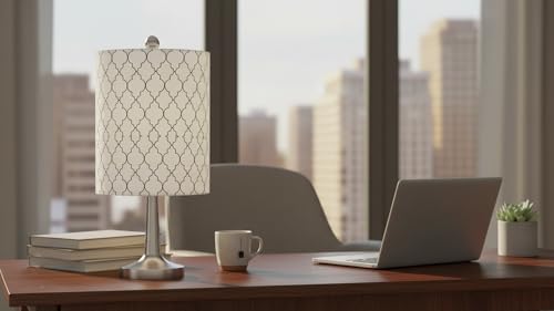 Image of Aspen Creative 31407 Contemporary Drum (Cylinder) Shaped Spider Construction Lamp Shade in White with Moroccan Trellis, 8 inch wide (8 inch x 8 inch x 11 inch)