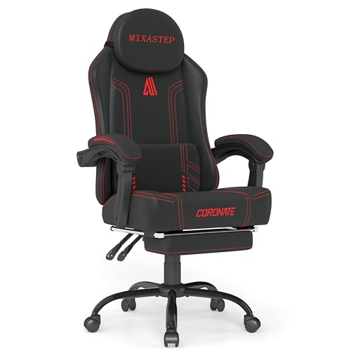 NSMAZXO Gaming Stuhl Ergonomisch mit Verstellbarer Rückenlehne & 360° Drehfunktion - Bürostuhl für Erwachsene/Jugendliche 150KG, PC-Stuhl Stoff in Rot für Homeoffice/Gaming