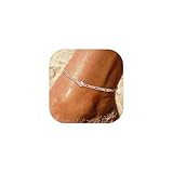 SILVERCUTE Figaro Anklet Sterling Silver Beach Barefoot Jewelry for Women - Simulated October Birthstone Ankle Bracelets Resizable 8.5'-10.5'