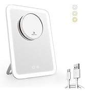 EMKE Cosmetic Mirror with Lighting, 3 Light Colours and 1/3x Magnifying Mirror Make-Up Spi...