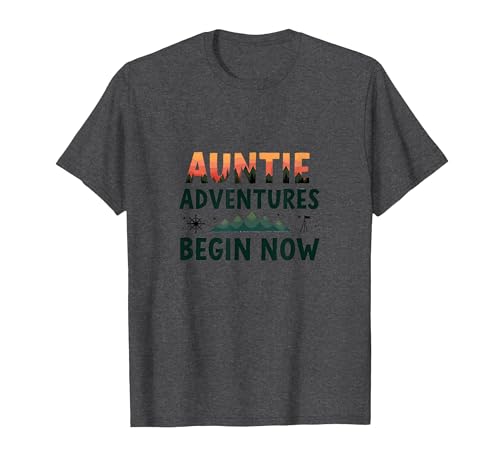 Auntie Adventures Begin Now Fun Family Design T-Shirt, Men, Dark Heather Grey, Small