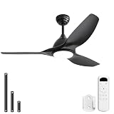 Sofucor 52 Inch Outdoor Ceiling Fans with Lights, Modern Ceiling Fan with 3 Plastic Blade, Quiet, Dimmable, High 7000CFM 6-Speed 3-Timer Reversible DC Motor, for Bedroom Living Room, ETL, Black
