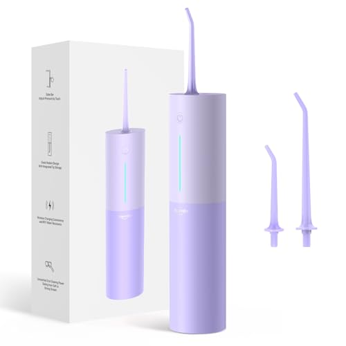 Cordless Water Flosser for Teeth Tonsils Sensitive Gums or Orthodontic Braces to Help Prevent Infections and Bad Breath Powerful Rechargeable Dental Oral Irrigator (Purple)