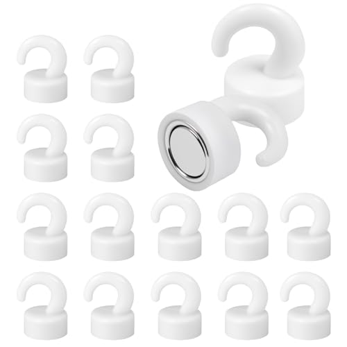 Rbleote 16 Pezzi Ganci Magnetici,Mini Powerful Calamite Con Gancio,Multifunzionale Gancio Magnetico Extra Forte,Adatto Per Uffici,Campeggi,Cucine,Aule Scolastiche,Navi Da Crociera E Officine (Bianco)