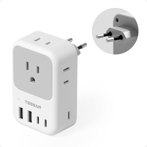 Image of TESSAN European Travel Plug Adapter 28W | US to Europe Type C, 4 Outlets 5 USB Ports (3 USB C), USA to EU Euro Italy Spain France Iceland Germany Greece Portugal