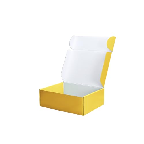 PHAREGE 12x9x4 inch Gift Shipping Box Yellow, Tab Lock Tuck Top Mailing Box for Packaging Small Business, Medium Cardboard Mailer Box for Wrapping Present