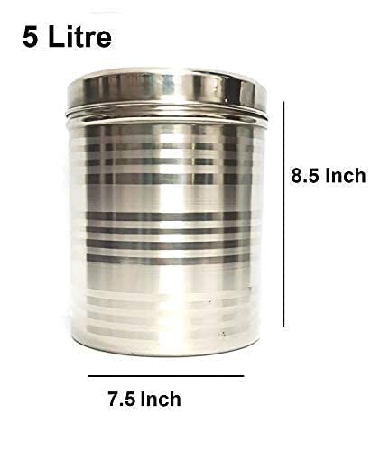 Image of Duodeno Stainless Steel Container -5 Litre, 1 Piece, Silver Stainless Steel Round Dabba Canister Containe 5KG Food /Dough /Liquid Capacity NO Joints Storage Box (5 Liter)