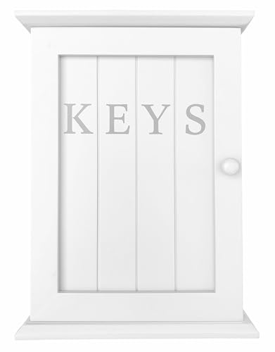 GreyZouq Key Cabinet - Wall-Mounted Chic Storage Rack with Hooks | Keybox Hanger for Hallway Kitchen & Home Decor | Stylish Key Holder Organizer (White Print)